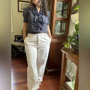 Free People Baby Pink Button Fly Wide Leg Cotton Trouser Pants FP